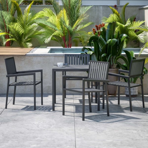 Flash Furniture 5PC Black Table and Chairs with Poly Resin Finish SB-A268C4-T-BK-GG